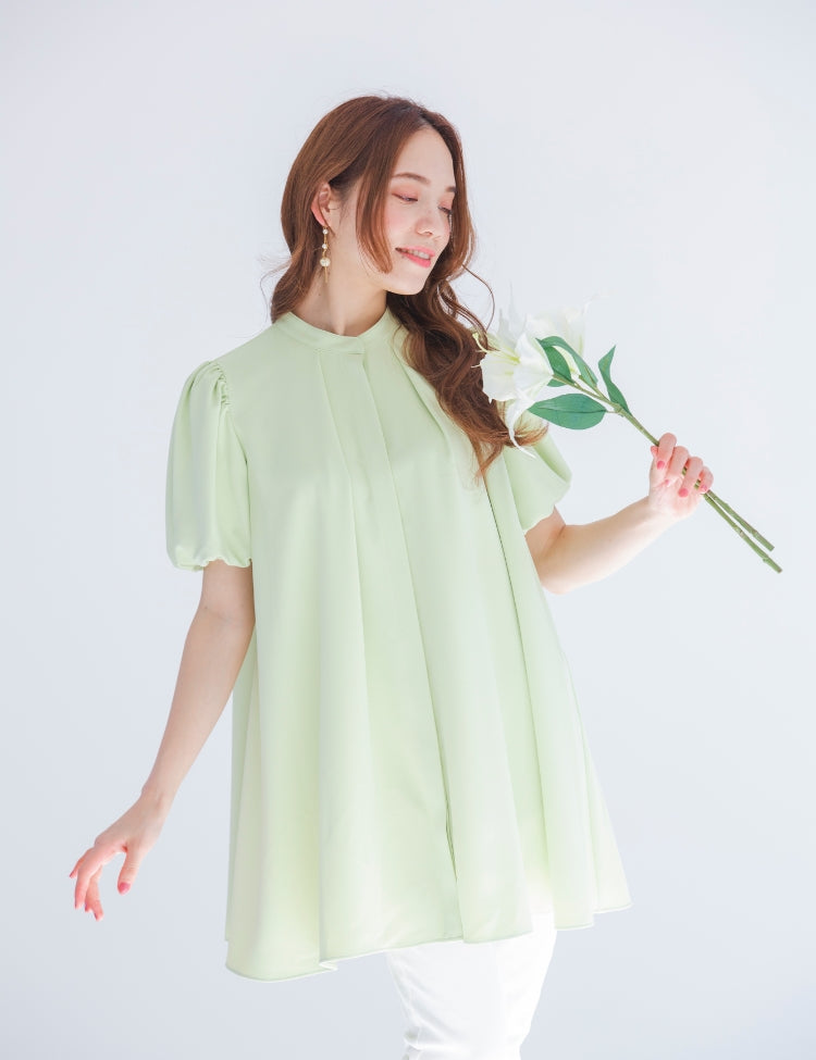 Puff sleeve tunic blouse -lime-