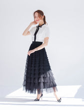 画像をギャラリービューアに読み込む, Tiered long tulle skirt -black- 【select item】
