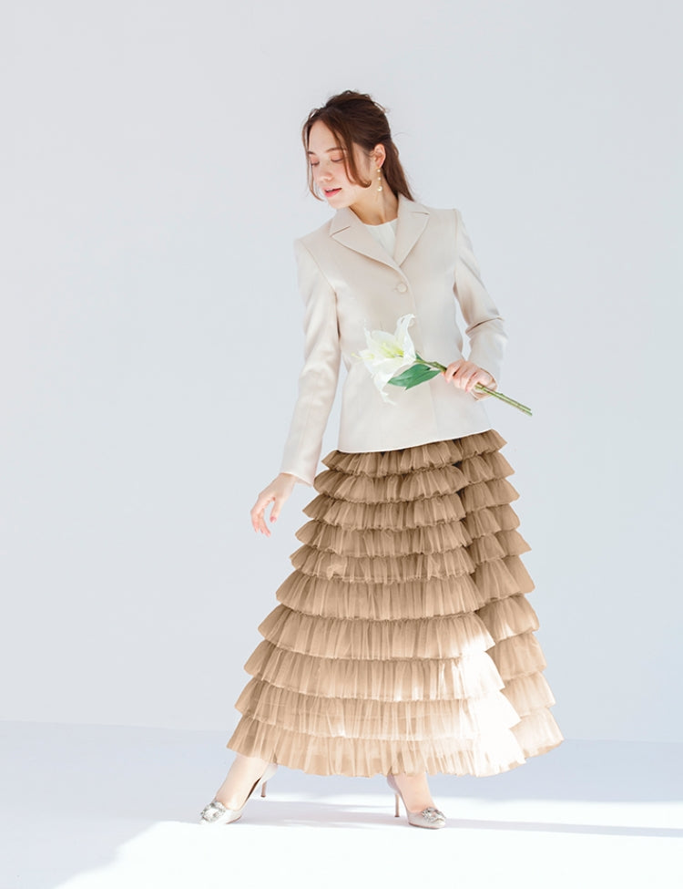 Tiered long tulle skirt -beige- 【select item】