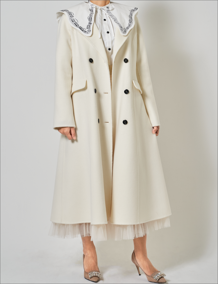 double breasted wool long coat -white-
