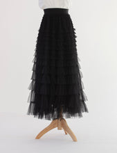 画像をギャラリービューアに読み込む, Tiered long tulle skirt -black- 【select item】
