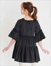 画像をギャラリービューアに読み込む, tiered frill tunic mini dress -black-
